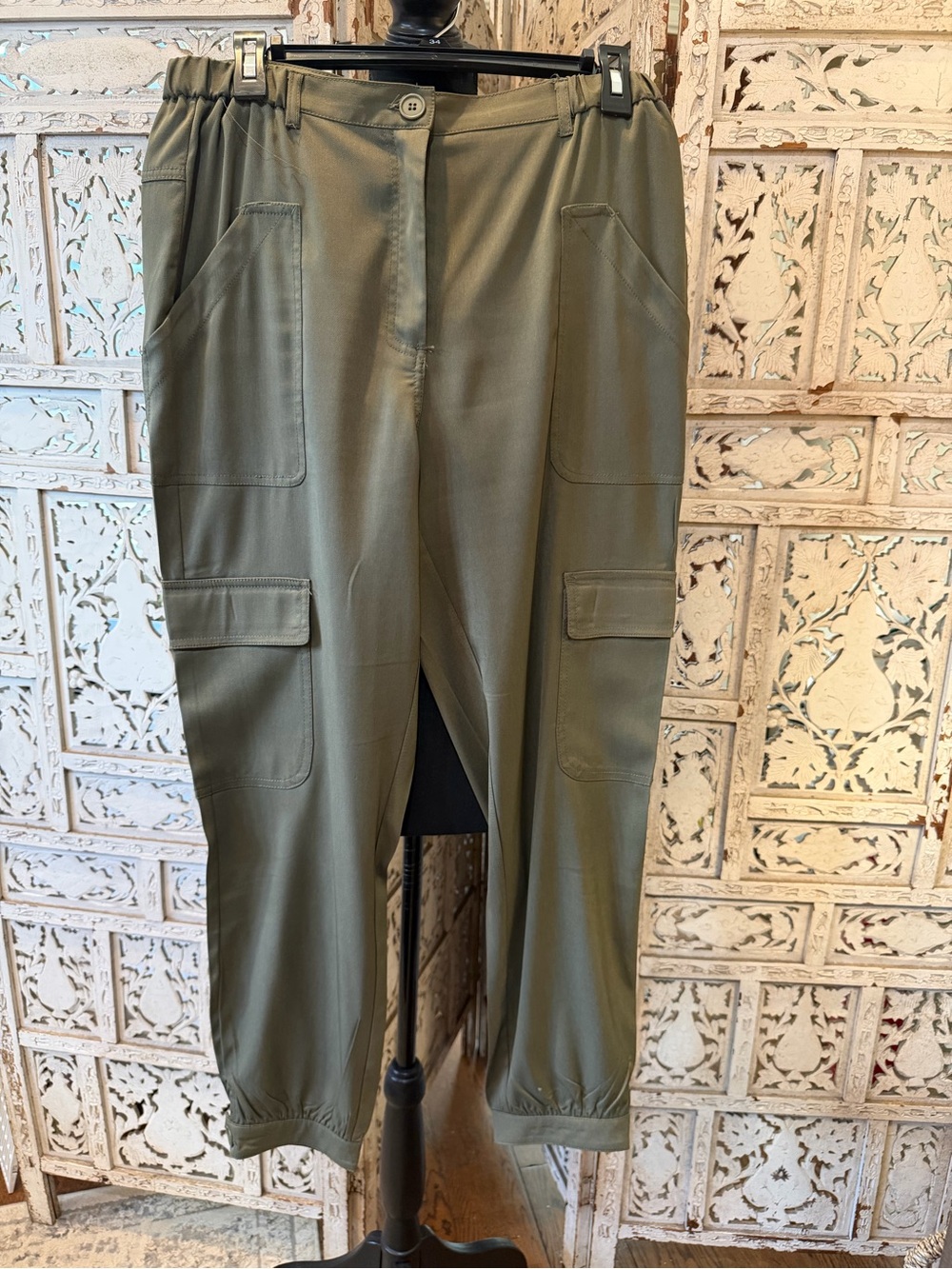Max Studio Olive Green Utility Cargo Trousers